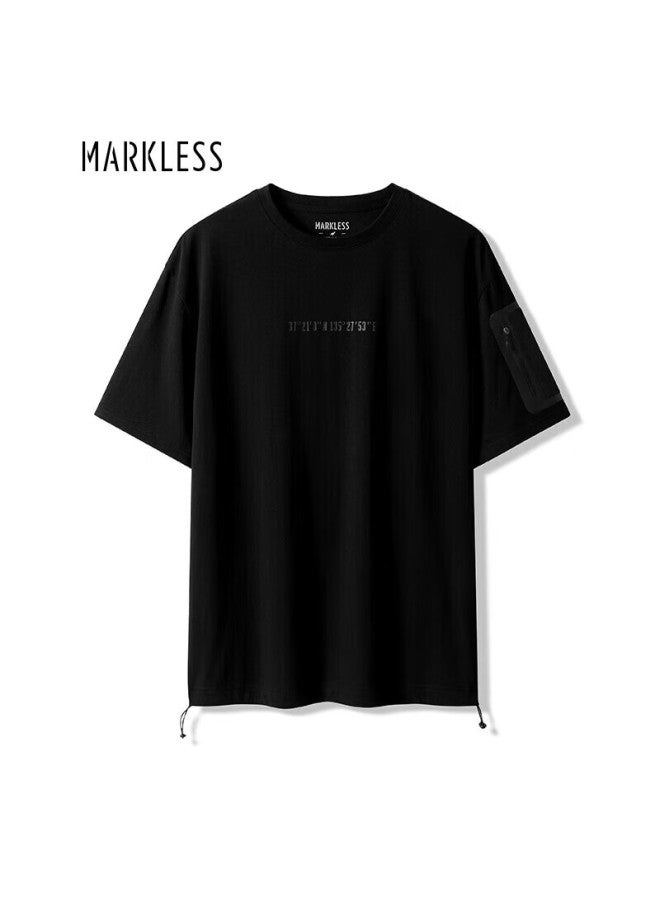 Markless Men's Short-sleeve T-shirt, Summer Round Neck Loose Fit Sports Tee Quick-dry Printed Top Txb3681m Black M - Image 1