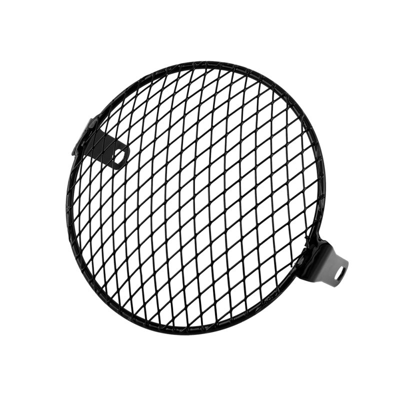 Motorcycle Headlight Cover 16cm Diameter Black Metal Grille - Durable Retro Design Mask for Headlight Protection - Image 1