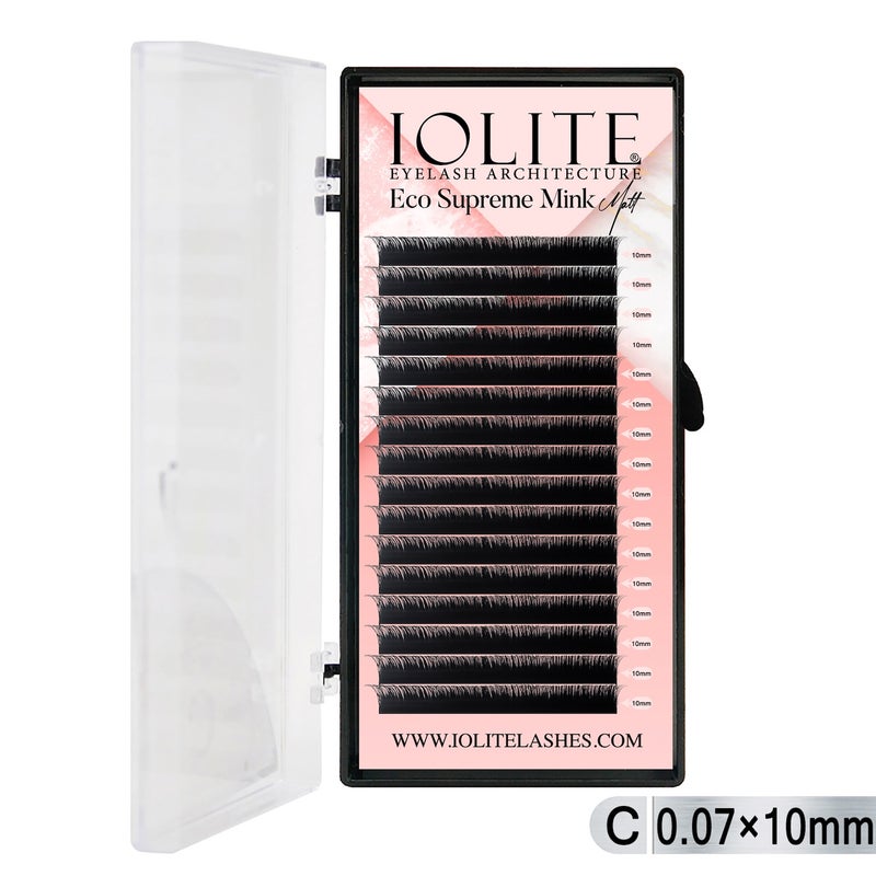 Iolite Eco Supreme Mink Matt Lash Extension Tray C – Curl – 0.7T (6mm–15mm) – Matt Finish, Premium Eco-Friendly Eyelashes for Lash Artists ISMMC7T - 10MM
