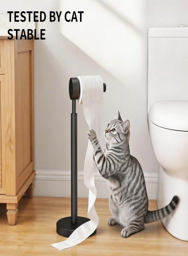 YUMORE Toilet Paper Holder Stand,Freestanding Bathroom Metal Black Matte Tissue Roll Holder for Modern Bathroom - Image 2