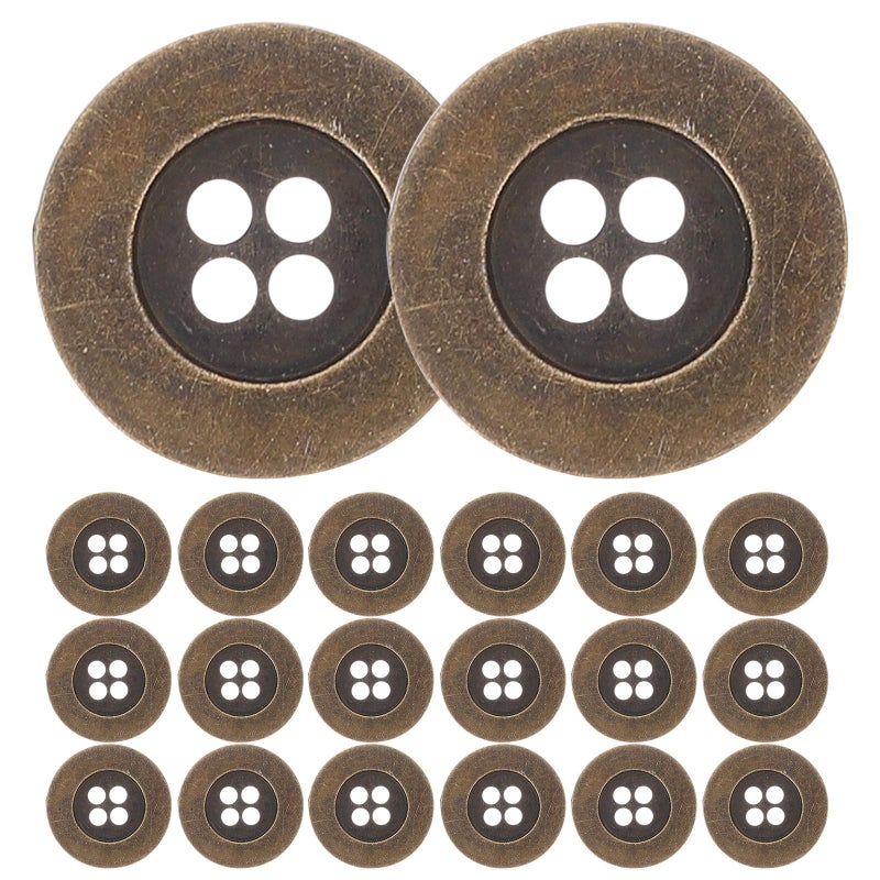 20Pcs Bronze Metal Sewing Buttons 20mm Wide Rim 4 Hole For Clothing Replacement DIY Crafts - Image 2