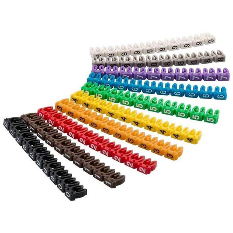 tooloflife 1.5mm Number 0-9 Cable Markers, 100 Pieces Digital Colorful Plastic Cable Marker Clip with Multiple Colors - Image 1
