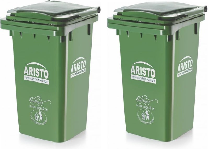 Aristo Aristo Plastic Manual-Lift Garbage Waste Dustbin with Out Wheel 90 LTR (Green & Green) COMBO - Image 1