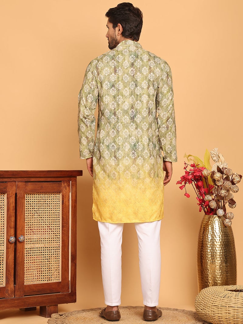 PRASHA Digital Printed Kurta Pyjama Set ( JOKP P 5104 Green ) - Image 3