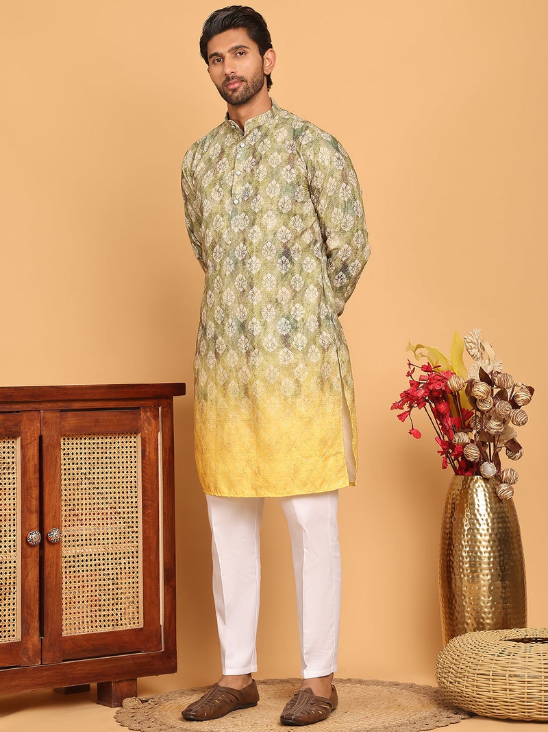 PRASHA Digital Printed Kurta Pyjama Set ( JOKP P 5104 Green ) - Image 2