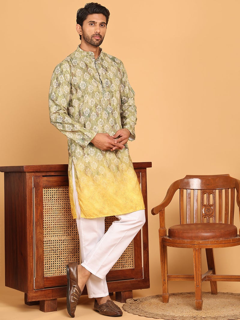 PRASHA Digital Printed Kurta Pyjama Set ( JOKP P 5104 Green ) - Image 1