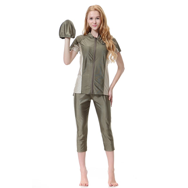 Women's Zip-up Modest Swimwear 3-Piece Set - Image 4