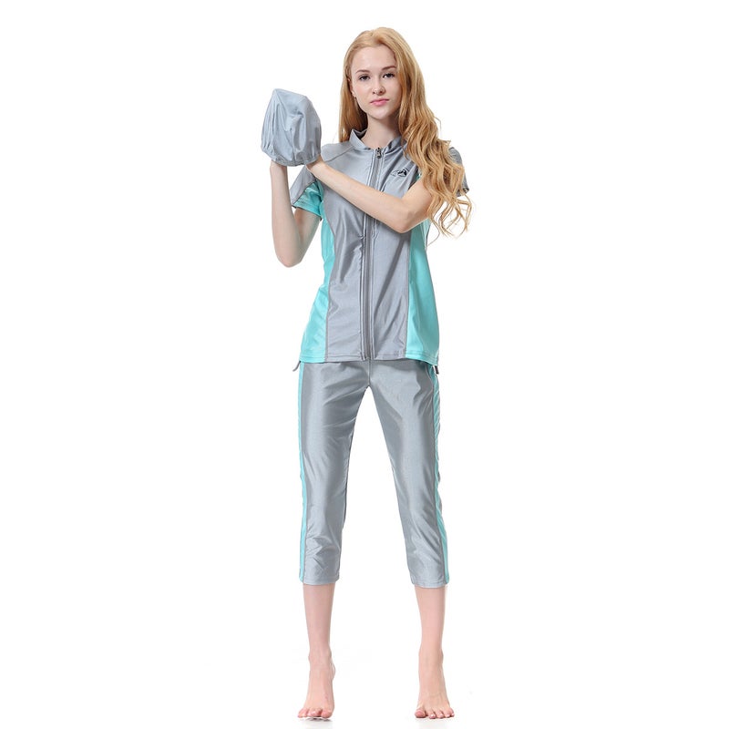 Women's Zip-up Modest Swimwear 3-Piece Set - Image 3