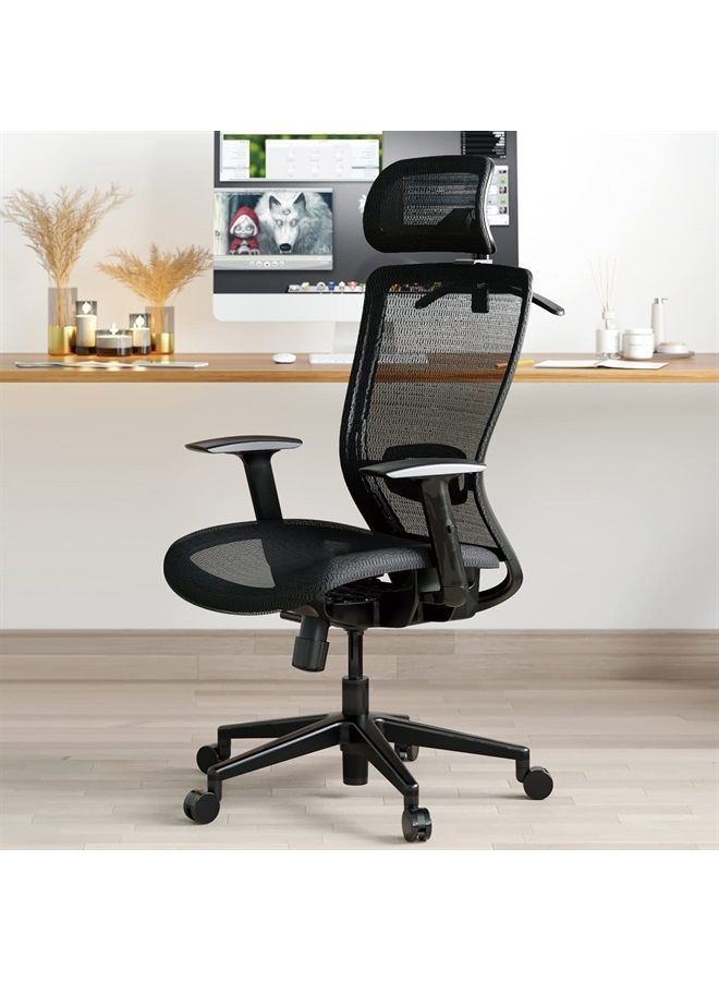 Flexispot كرسي مكتب مريح ذو ظهر مرتفع من الشبك كرسي كمبيوتر دوار لمكتب المنزل مع عجلات دعم قطني أسود عميق - Image 1