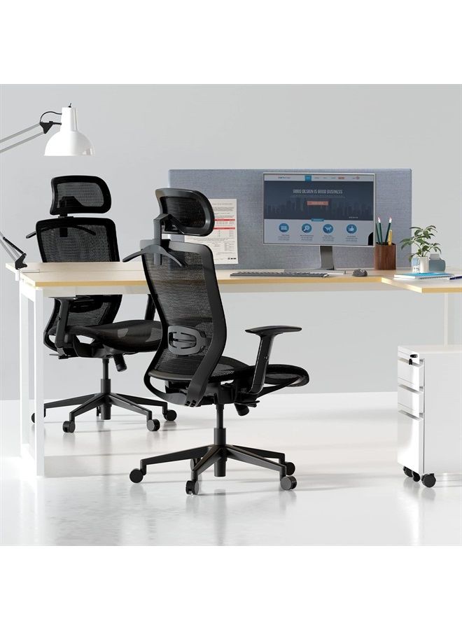 Flexispot كرسي مكتب مريح ذو ظهر مرتفع من الشبك كرسي كمبيوتر دوار لمكتب المنزل مع عجلات دعم قطني أسود عميق - Image 2