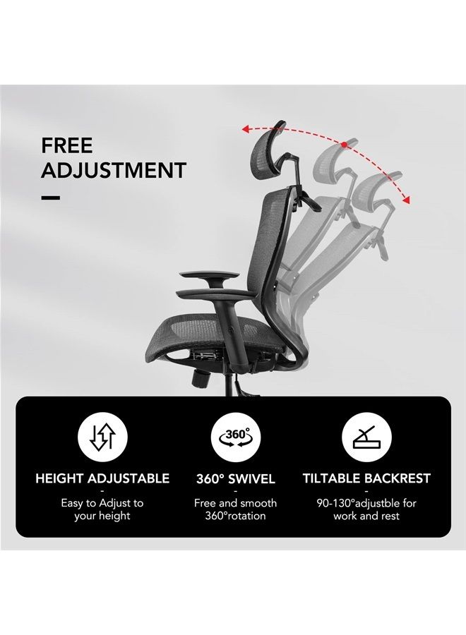 Flexispot كرسي مكتب مريح ذو ظهر مرتفع من الشبك كرسي كمبيوتر دوار لمكتب المنزل مع عجلات دعم قطني أسود عميق - Image 5