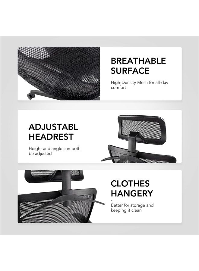 Flexispot كرسي مكتب مريح ذو ظهر مرتفع من الشبك كرسي كمبيوتر دوار لمكتب المنزل مع عجلات دعم قطني أسود عميق - Image 3