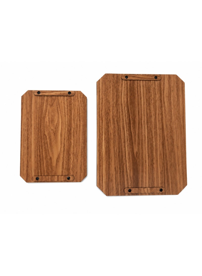 2-Piece Rectangular Wooden Serving Tray Set with Metal Handles & Corners (Large & Small) - Brown - Image 5