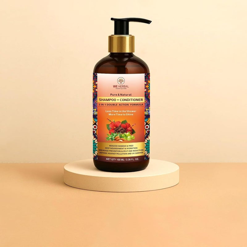 WE HERBAL 2-in-1 Ayurvedic Shampoo & Conditioner, Sulphate-Free Natural Hair Care with Bhringraj, Amla & Argan Oil, Strengthens Roots, Smoothens Hair & Adds Shine – 100ml - Image 2