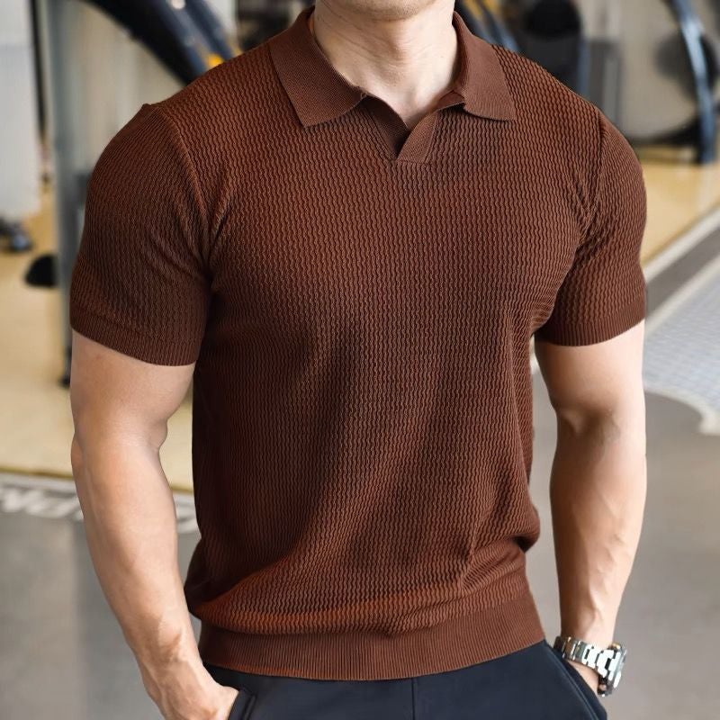 Mens Knitted Polo Shirt Short Sleeve Slim Fit Breathable Casual Top - Image 4