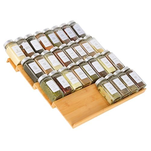 KitHero Spice Drawer Organzier4 Tiers Bamboo Spice Rack Tray Insert for Cabinet Drawer Countertop Kitchen Seasoning Storage Drawer Organization1457 Wide x 158 Deep Hold UP To 32 Jars