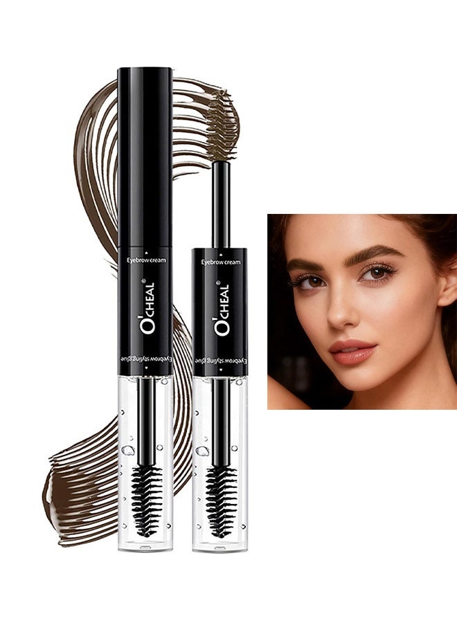 OCHEAL Double Head Styling Stereo Plastic EyeBrow，Waterproof, SmudgeProof Brow Glue with Brush, Quick-Drying, 24HR Brows Makeup for Natural Full Brows, 3D Eyebrow Mascara for Women #02 Dark Brown - Image 1