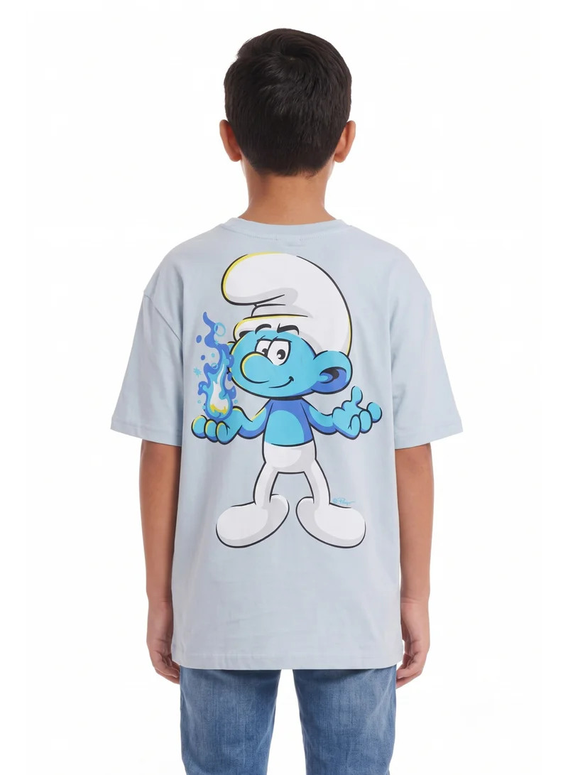 السنافر The Smurfs Boys Drop Shoulder Graphic T-Shirt | Smurf Character Back Print Casual Crew Neck Cotton Tee