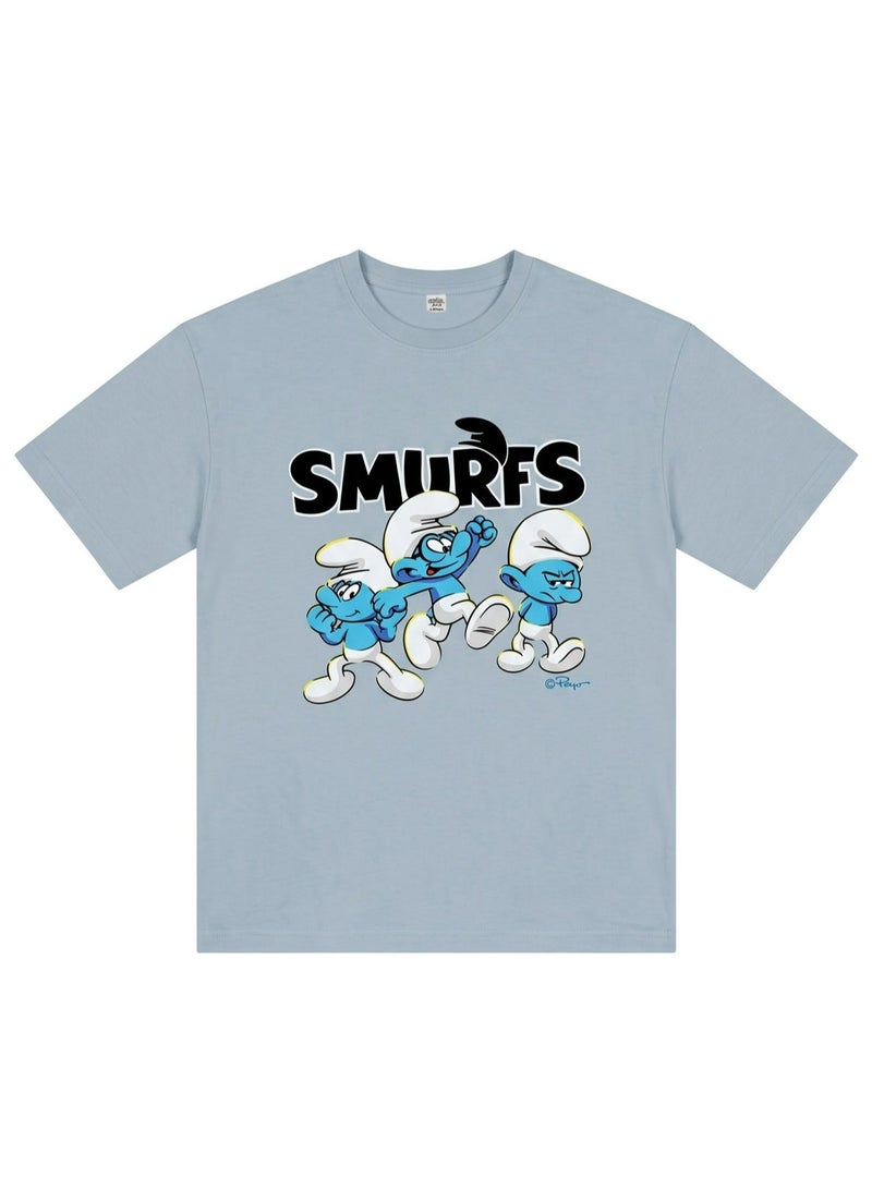 The Smurfs Boys Drop Shoulder Graphic T-Shirt | Smurf Character Back Print Casual Crew Neck Cotton Tee - Image 5