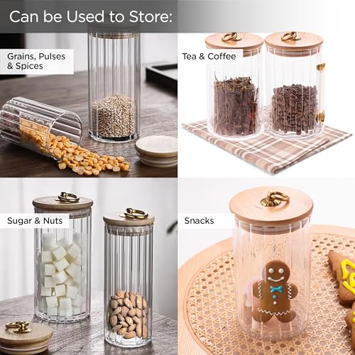 UMAI Borosilicate Glass Jar with Bamboo Lid | Kitchen Organizer Items and Storage | Multi-utility, Leakproof, Airtight Storage Jar for Cookies, Snacks, Tea, Coffee, Sugar | Set of 2 (820ml) - Image 4