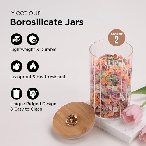 UMAI Borosilicate Glass Jar with Bamboo Lid | Kitchen Organizer Items and Storage | Multi-utility, Leakproof, Airtight Storage Jar for Cookies, Snacks, Tea, Coffee, Sugar | Set of 2 (820ml) - Image 2