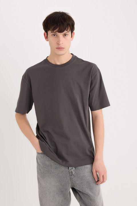 Grey Man Boxy Fit Crew Neck Basic Short Sleeve T-Shirt Casual