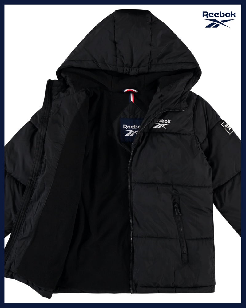 Reebok Boys Puffer Jacket - Heavyweight Water & Wind Resistant Quilted Boys Winter Coat - Fleece Insulated Kids Winter Jacket, Size 8, Black - Image 2