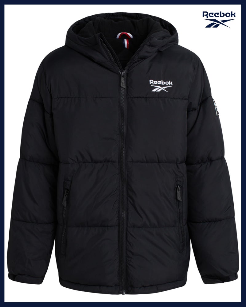Reebok Boys Puffer Jacket - Heavyweight Water & Wind Resistant Quilted Boys Winter Coat - Fleece Insulated Kids Winter Jacket, Size 8, Black - Image 5