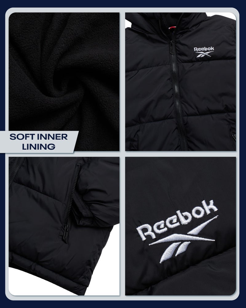 Reebok Boys Puffer Jacket - Heavyweight Water & Wind Resistant Quilted Boys Winter Coat - Fleece Insulated Kids Winter Jacket, Size 8, Black - Image 3