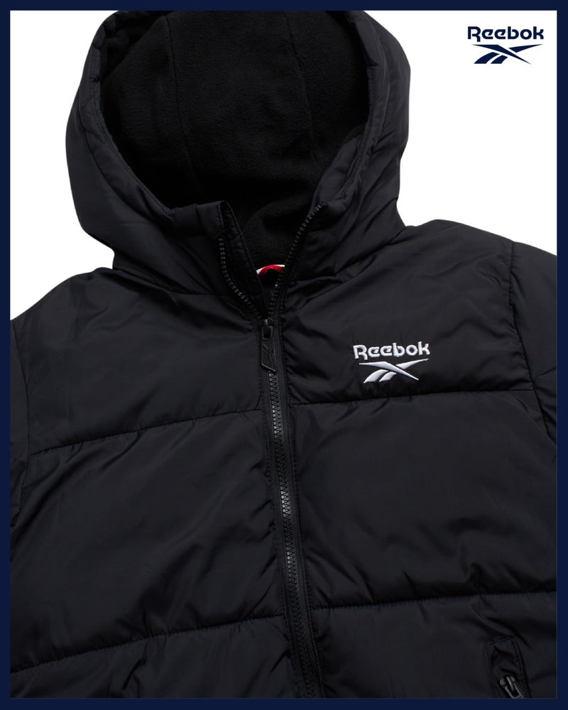 Reebok Boys Puffer Jacket - Heavyweight Water & Wind Resistant Quilted Boys Winter Coat - Fleece Insulated Kids Winter Jacket, Size 8, Black - Image 4