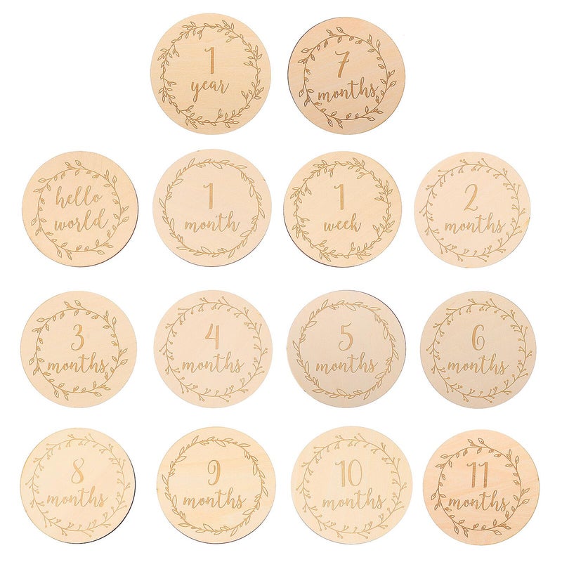 14 Pcs Wooden Milestone Discs Monthly Photo Props For Newborn Photography - Image 2