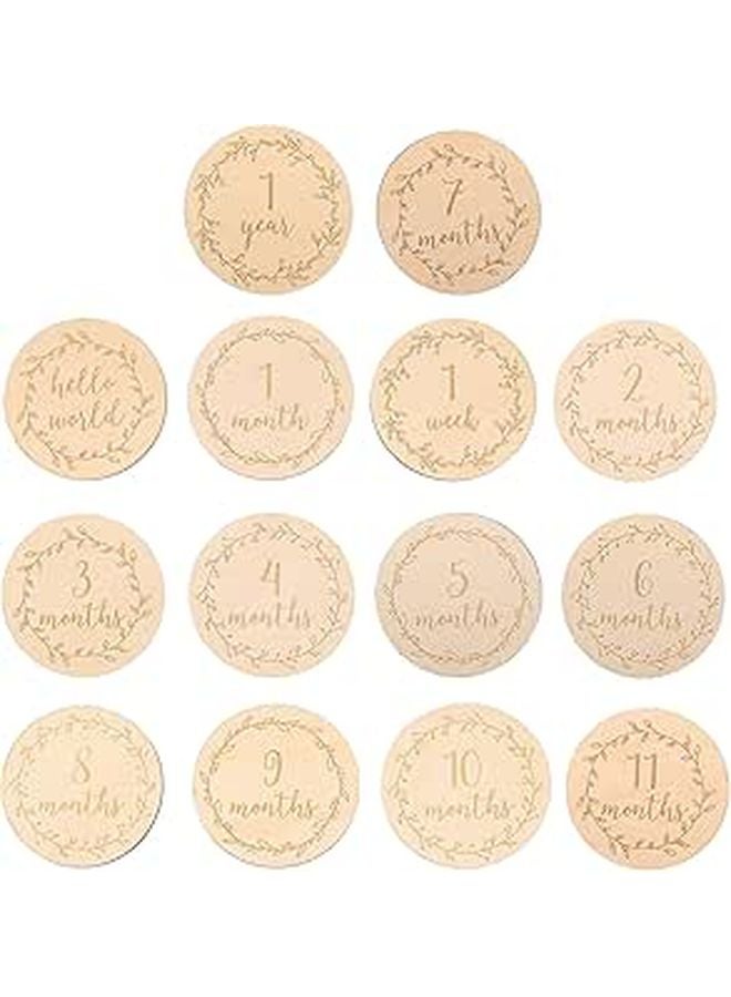 14 Pcs Wooden Milestone Discs Monthly Photo Props For Newborn Photography - Image 1