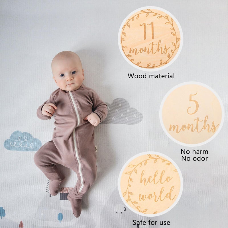 14 Pcs Wooden Milestone Discs Monthly Photo Props For Newborn Photography - Image 5