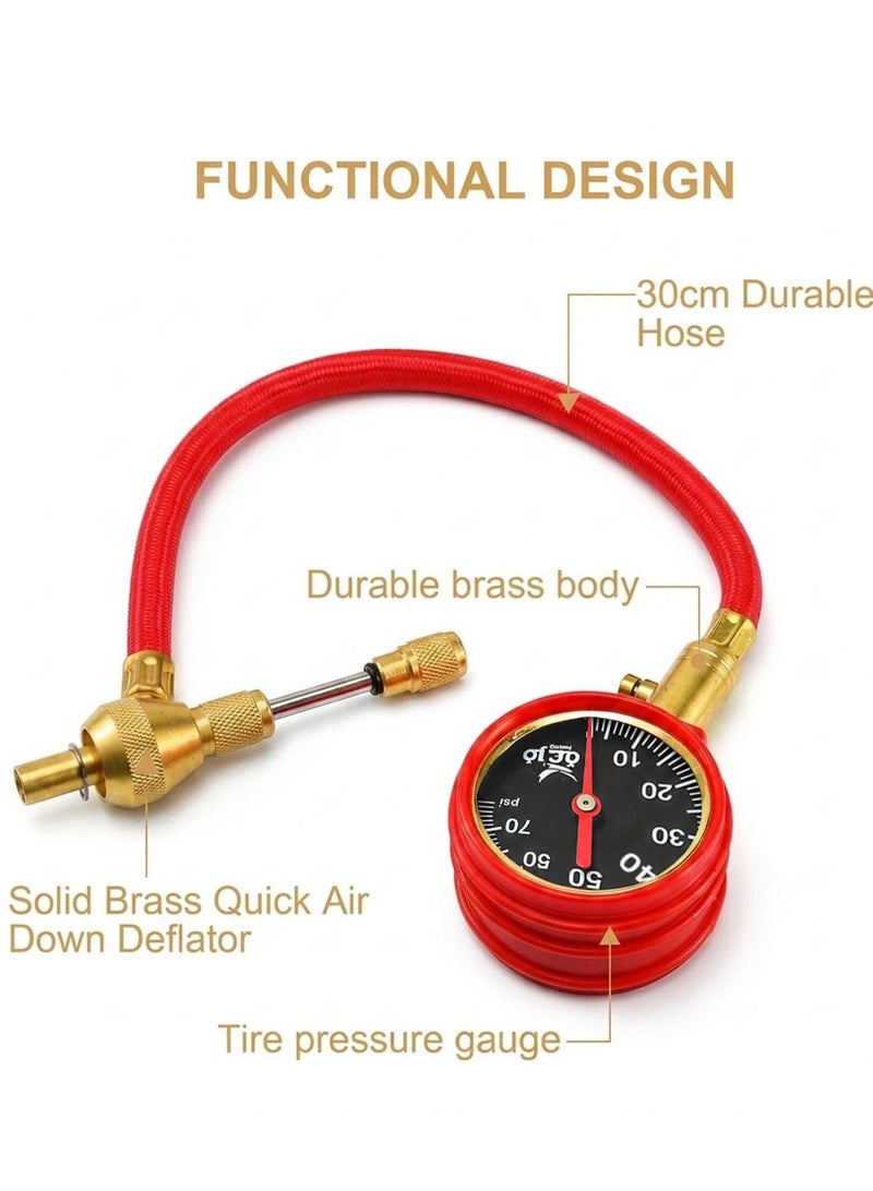 Heavy Duty Tire Deflator with Pressure Gauge, Brass Air Down Tool for Car SUV Truck Motorcycle ATV UTV Bicycle, Quick Release Tire Pressure Deflator, Analog PSI Gauge, Off Road Tire Pressure Adjustment Tool, 30cm Hose Kit ERPC42970 - Image 5