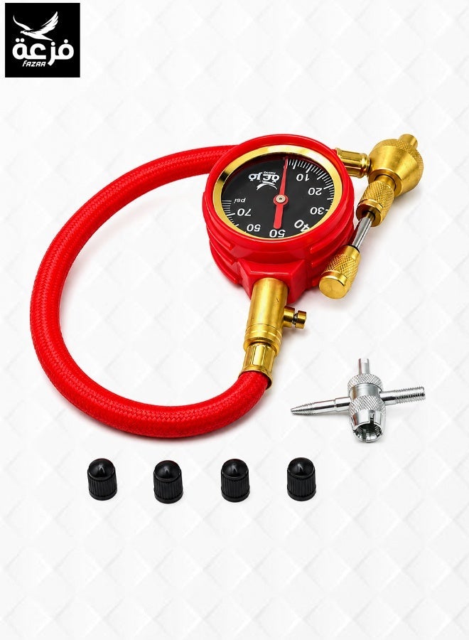 Heavy Duty Tire Deflator with Pressure Gauge, Brass Air Down Tool for Car SUV Truck Motorcycle ATV UTV Bicycle, Quick Release Tire Pressure Deflator, Analog PSI Gauge, Off Road Tire Pressure Adjustment Tool, 30cm Hose Kit ERPC42970 - Image 1