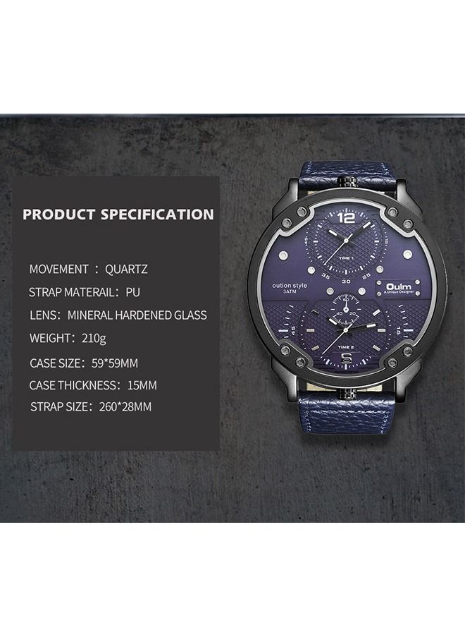 OULM Men's Multi Time Zone Large Dial Quartz Watch - Image 2