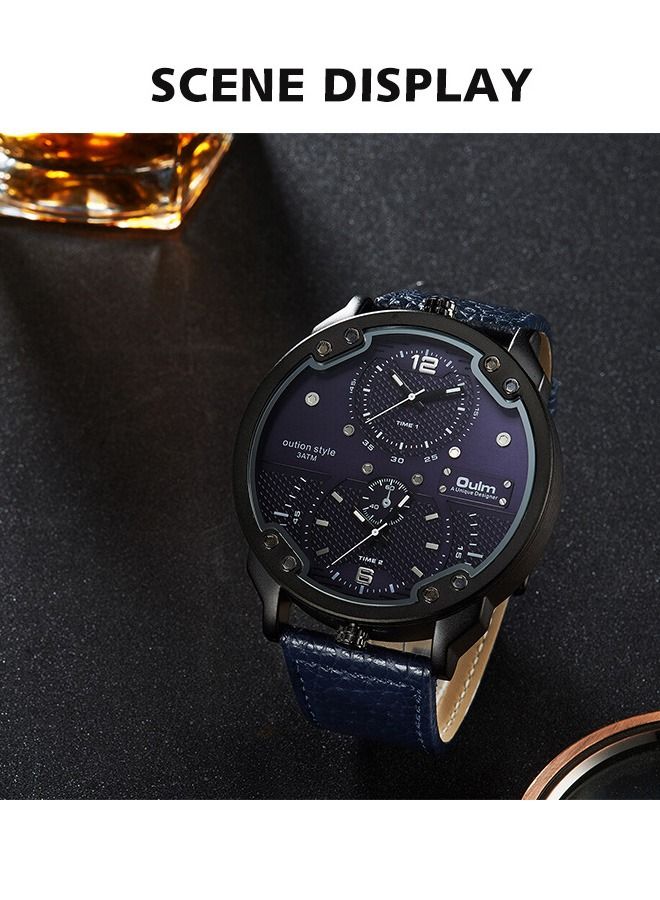 OULM Men's Multi Time Zone Large Dial Quartz Watch - Image 4