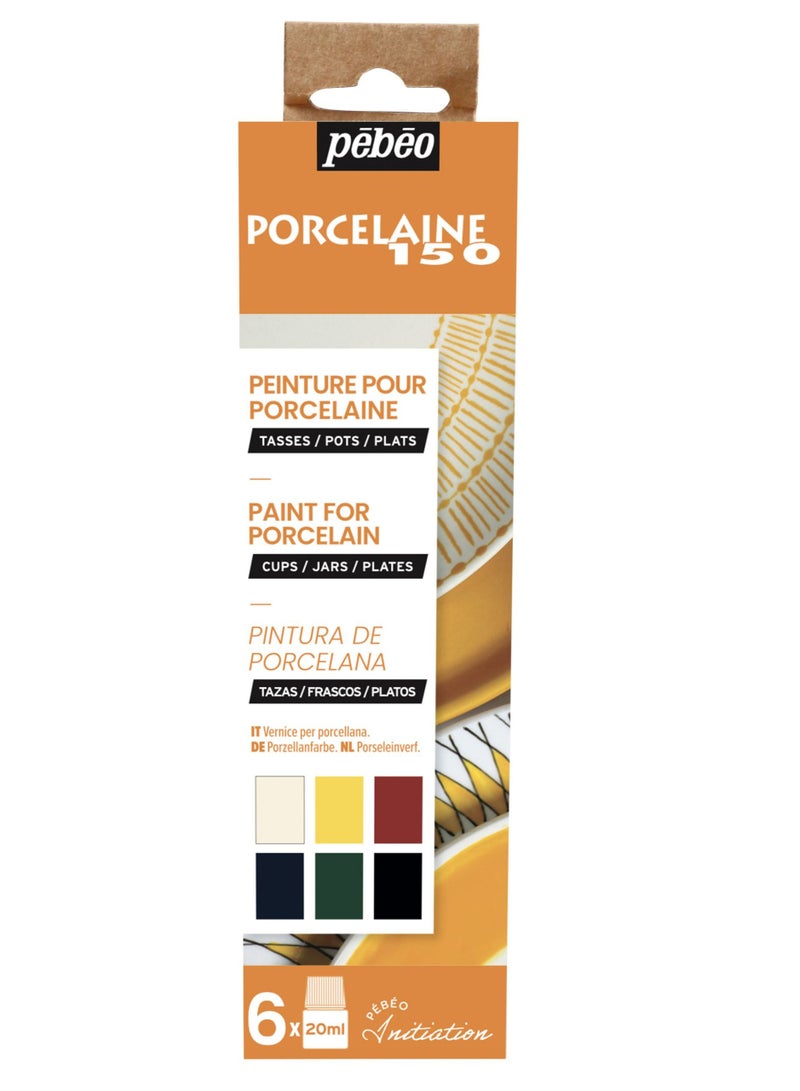 Pebeo Porcelaine 150 Initiation Set-Glossy 6 pieces 20 ML Ceramic Paint - Image 1