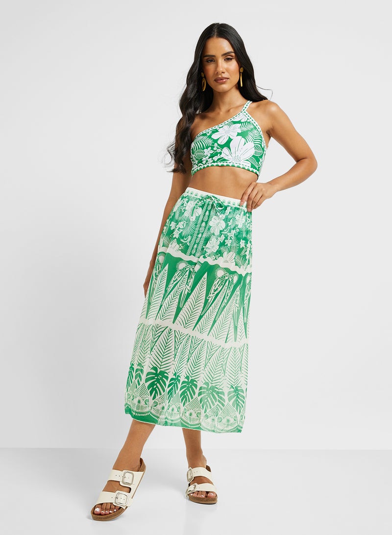 ايلا طقم بيكيني بكتف واحد بطبعة زهور مع تنورة شاطئ - Image 1