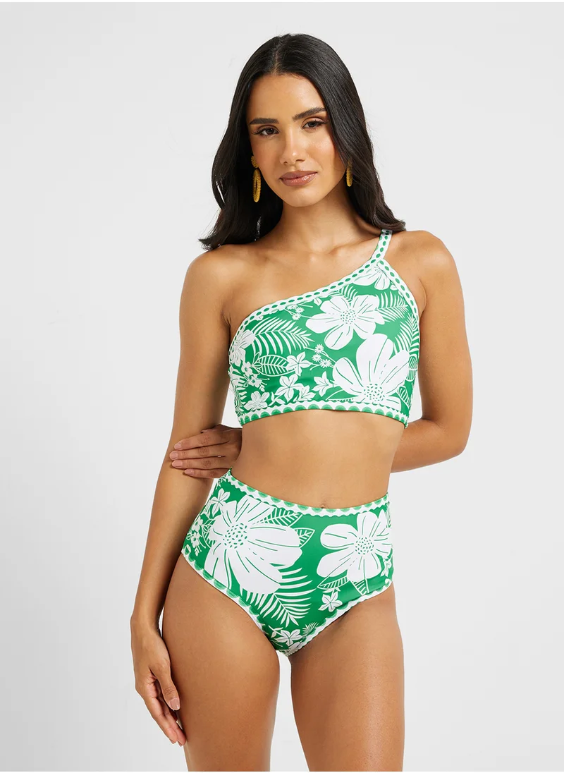 ELLA One Shoulder Floral Print Bikini Set With Beach Skirt