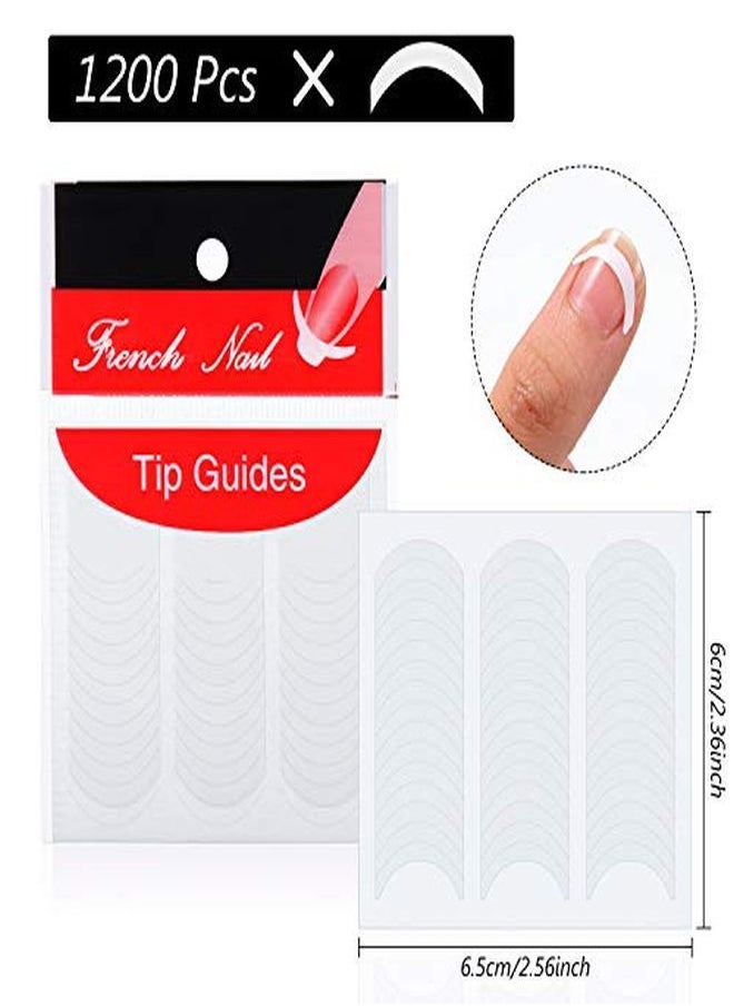Blulu - 1200 Pieces French Manicure Nail Sticker SelfAdhesive French Nail Tip Guides Decals White HalfMoon Shaped Manicure Template Stickers For French Nail Art Design (25 Sheets) - Image 1