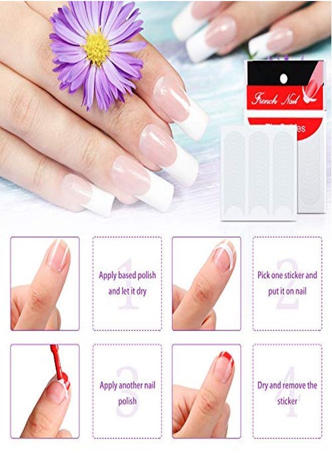 Blulu - 1200 Pieces French Manicure Nail Sticker SelfAdhesive French Nail Tip Guides Decals White HalfMoon Shaped Manicure Template Stickers For French Nail Art Design (25 Sheets) - Image 1