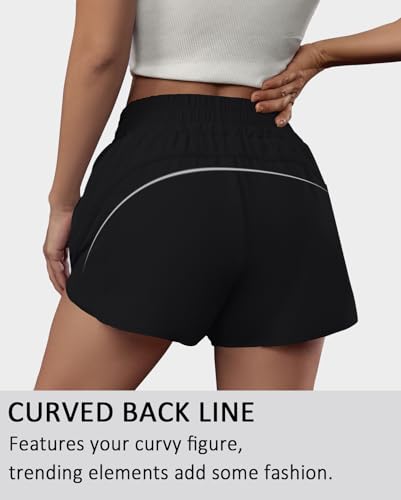 BMJL Women's Running Shorts Elastic High Waisted with Pockets, 2.5" Sporty Workout Quick Dry Athletic Shorts(M,Black) - Image 3