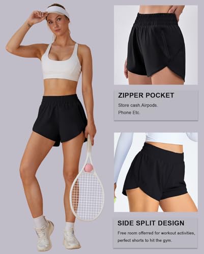 BMJL Women's Running Shorts Elastic High Waisted with Pockets, 2.5" Sporty Workout Quick Dry Athletic Shorts(M,Black) - Image 5