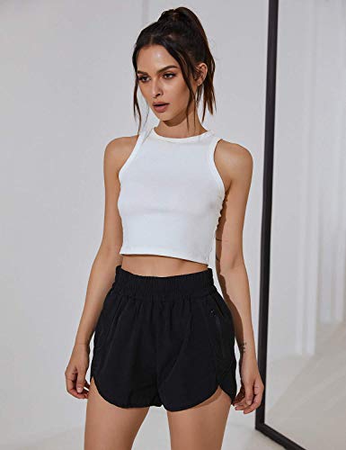 BMJL Women's Running Shorts Elastic High Waisted with Pockets, 2.5" Sporty Workout Quick Dry Athletic Shorts(M,Black) - Image 2