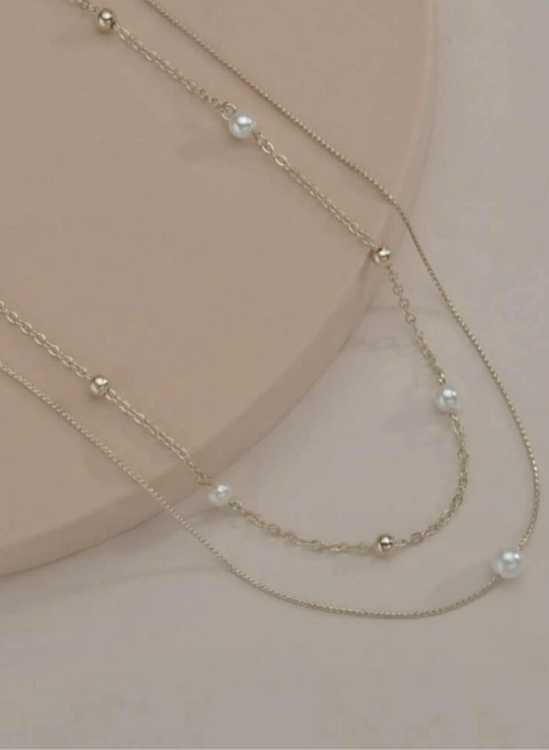 RA accessories Women Elegant  Necklace Of Off White Pearls Silvery Chain  - Image 1