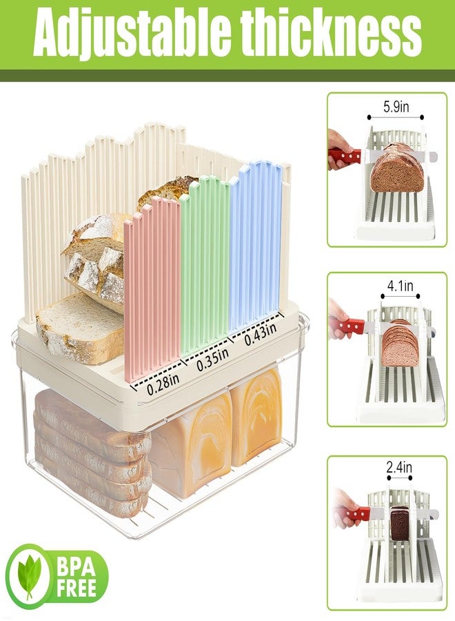 Sorgion 2-in-1 bread slicer and storage box with handle - plastic bread boxes for fresh keeping food storage containers with lids airtight for cake buns，Beige - Image 5