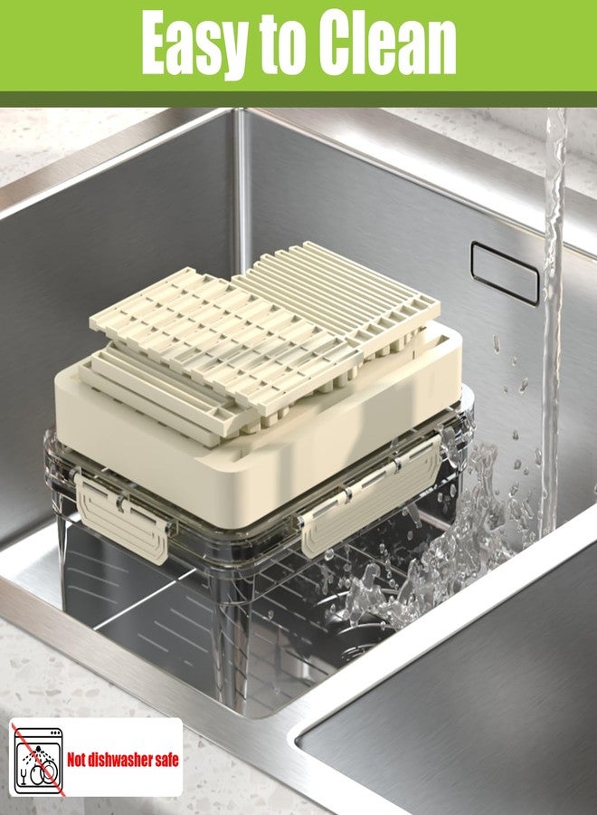Sorgion 2-in-1 bread slicer and storage box with handle - plastic bread boxes for fresh keeping food storage containers with lids airtight for cake buns，Beige - Image 4