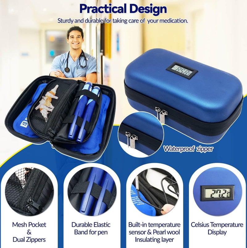 3-in-1 Insulin Cooler Travel Kit – Insulin Cooler Bag with Thermometer, 4 Ice Packs (2+2 Replaceable) & Medicine Organizer Box, TSA Approved Diabetic Travel Case (2–8°C, 48H Cooling) - Image 3