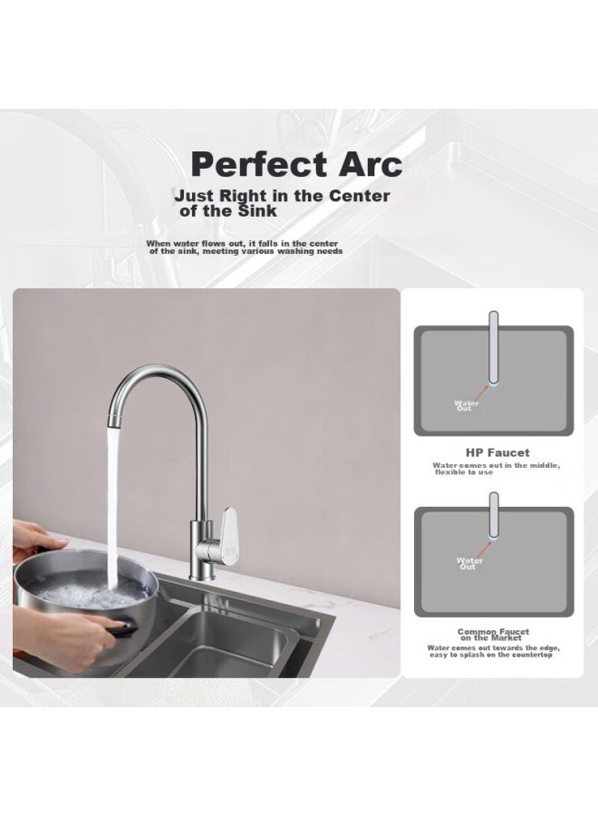 Hp Kitchen Faucet, Stainless Steel, Splash-proof, Hot And Cold Dual Control, 360° Rotating, For Home Use, Sink Tap, Washing Basin, Dishwashing Sink Faucet - Image 3